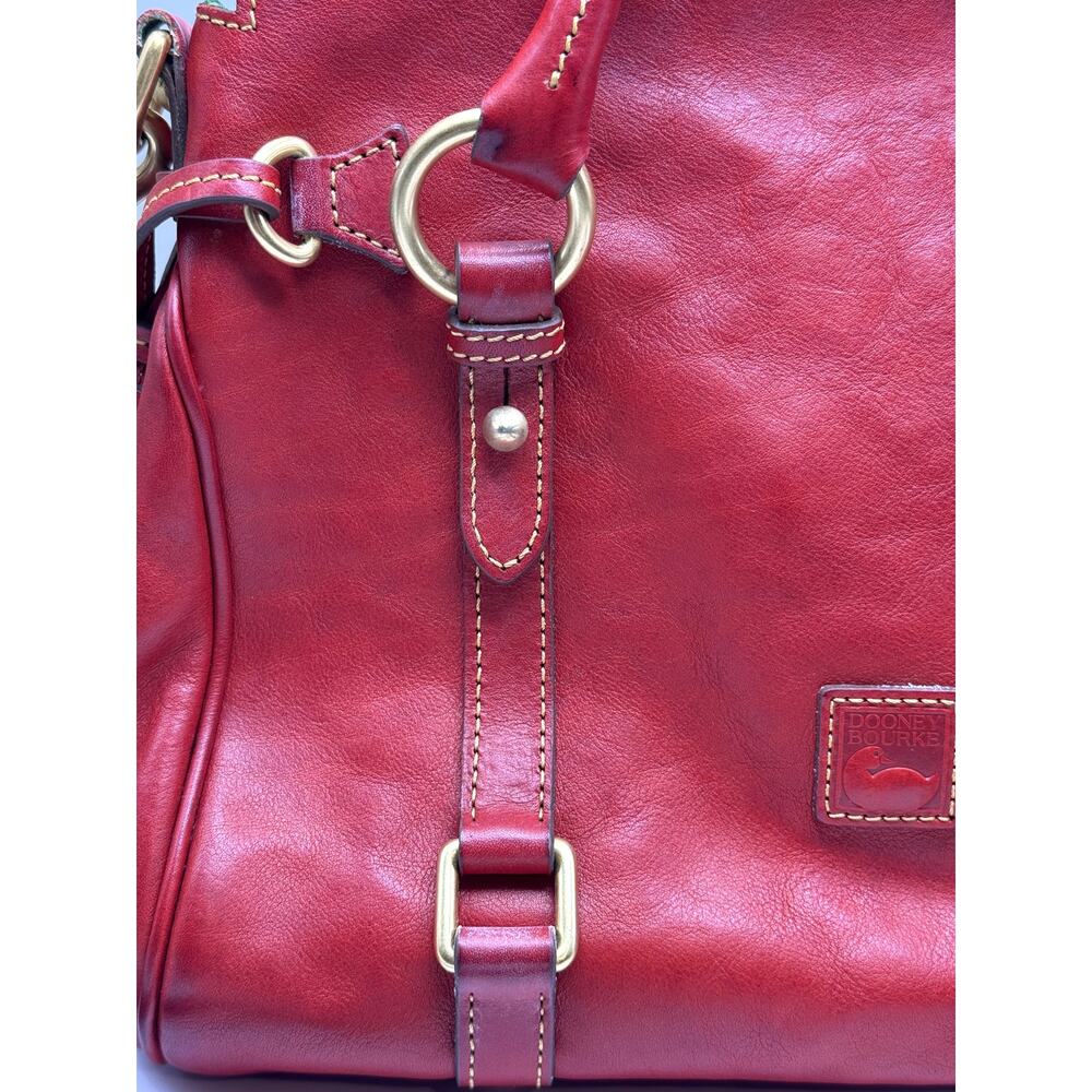 Dooney & Bourke Florentine satchel red Italian leather brushed brass hardware - Picture 4 of 12